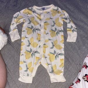 Yellow and White Lemon Print Footies One Piece